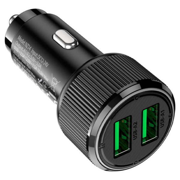 HOCO avtopolnilec adapter NZ14 Guerrero QC 36W 2xUSB za Samsung - črn - Image 4