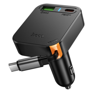 HOCO avtopolnilec NZ18 QC PD 65W s Type C 35W + USB A 18W + Type C 30W z navijanjem za Samsung, Apple - siv