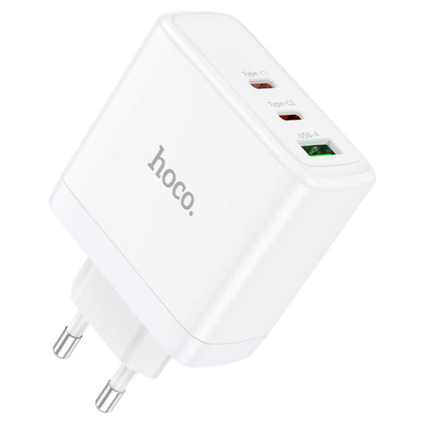 Hoco polnilec adapter N30 GuN QC PD 65W vhod 1x USB A in 2x Type C za Samsung - bel