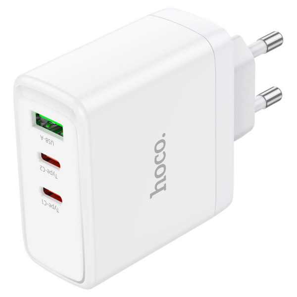Hoco polnilec adapter N30 GuN QC PD 65W vhod 1x USB A in 2x Type C za Samsung - bel - Image 2