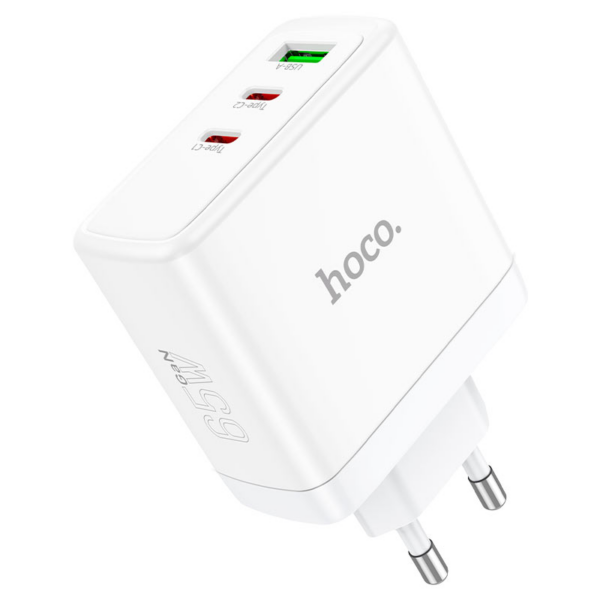 Hoco polnilec adapter N30 GuN QC PD 65W vhod 1x USB A in 2x Type C za Samsung - bel - Image 4