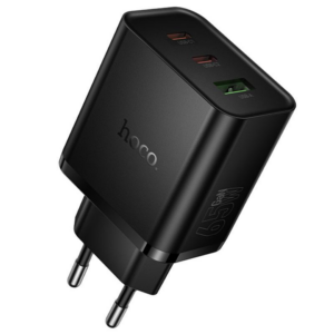 Hoco polnilec adapter N75 GaN PD 65W  1x USB A in 2x Type C za Samsung, Apple - črn