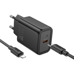 Hoco polnilec N60 GaN PD 20W Type C s kablom Type C na Lightning za iPhone - črn
