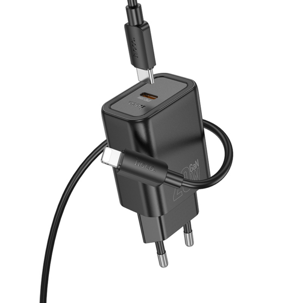 Hoco polnilec N60 GaN PD 20W Type C s kablom Type C na Lightning za iPhone - črn - Image 2