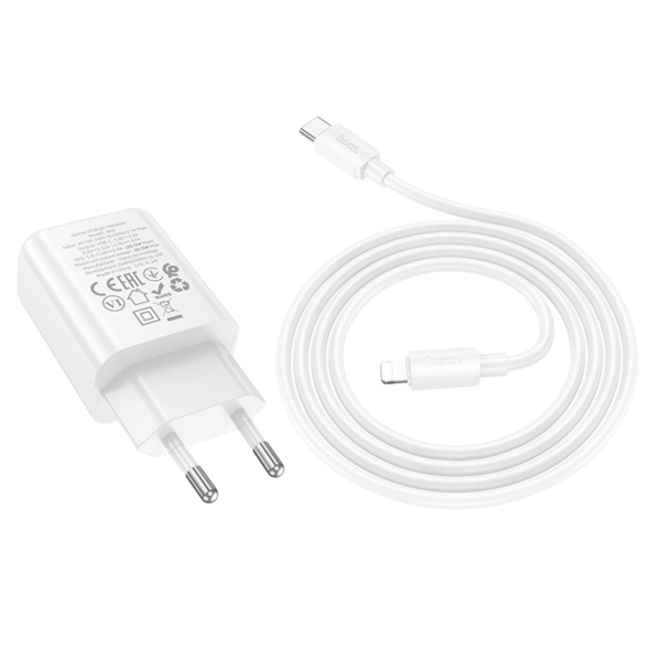 Hoco polnilec N60 GaN PD 20W Type C s kablom Type C na Lightning za iPhone - bel - Image 2