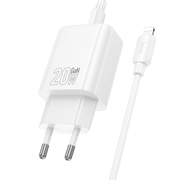 Hoco polnilec N60 GaN PD 20W Type C s kablom Type C na Lightning za iPhone - bel - Image 3