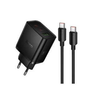 Hoco polnilec N75 GaN PD 65W 1x USB A in 2x Type C s kablom 1m Type C za Samsung, Apple - črn