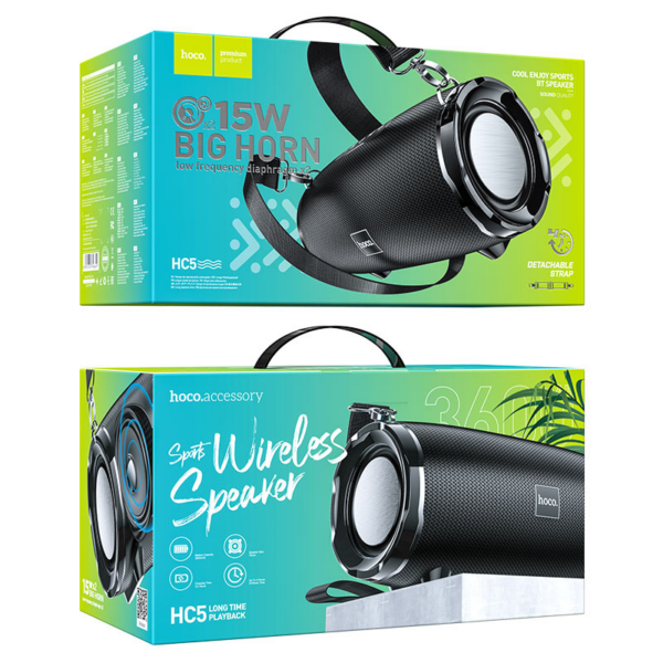 Hoco prenosni bluetooth zvočnik HC5 Cool Enjoy (2 x 15W), USB-C, AUX, FM radio - črn - Image 4
