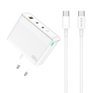 Jellico adapter hišni polnilec 220V Gun QC 100W vhod 1x USB A (22,5W) in 2x Type C (1x 65W + 1x 35W) + kabel Type C - Type C - Original (EU Blister) bel