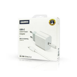 JELLICO Hišni polnilec AK-180 (Quick Charge) 20W vhod Type-C z Lightning podatkovnim kablom (EU Blister), bel