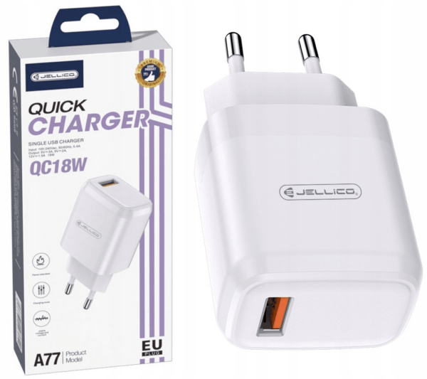 Jellico adapter A77 hišni polnilec 3.0A Quick Charge 22,5 W vhod USB A - Original (EU Blister) - bel