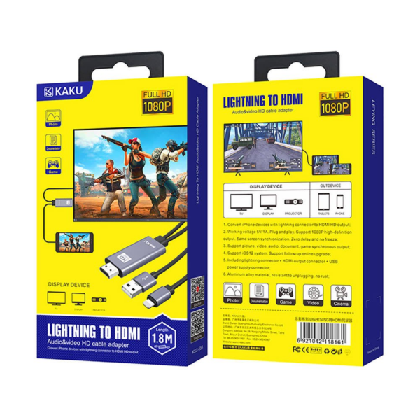 Kakusiga kabel HDMI na Lightning HD1080P za prenos slike iz iPhone Apple naprav - dolžina 1,8 metra - Image 2