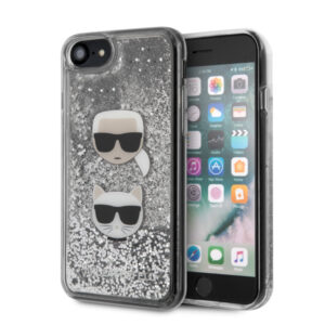 Originalen KARL LAGERFELD ovitek iPhone 6 ali 7 ali 8 ali SE 2020 - Karl in Choupette - prozorna trda zaščita z bleščicami - KLHCI8KCGLSL