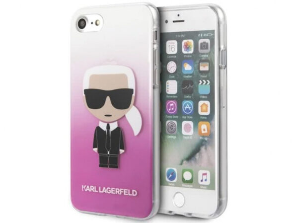 Originalen KARL LAGERFELD ovitek iPhone 7 / 8 / SE 2 (2020) - Karl Full Body Iconic - prozorno pink trda zaščita - KLHCI8TRDFKPI