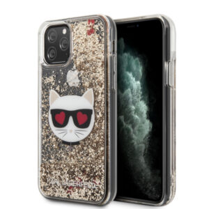 Originalen KARL LAGERFELD ovitek iPhone 11 Pro - Heads Glitter - prozorna trda zaščita z zlatimi bleščicami - KLHCN58LCGLGO