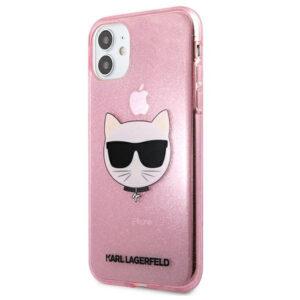 Originalen KARL LAGERFELD ovitek iPhone 11 - Choupette s Head - roza zaščita z bleščicami - KLHCN61CHTUGLP