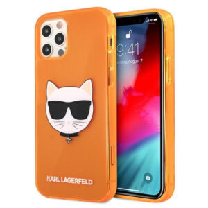 Originalen KARL LAGERFELD ovitek iPhone 12 Pro Max - Choupetts head - oranžna silikonska zaščita - KLHCP12LCHTRO