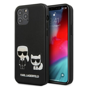 Originalen KARL LAGERFELD ovitek iPhone 12 ali 12 Pro - Karl and Choupette - črna trda zaščita - KLHCP12MPCUSKCBK
