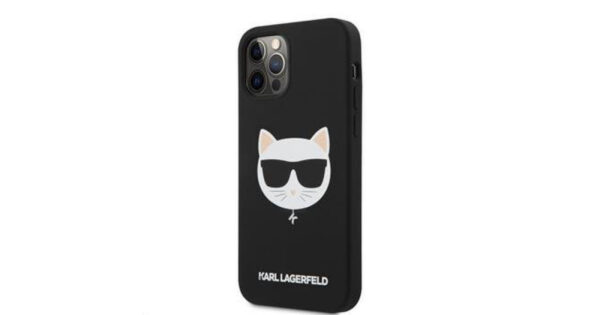 Originalen KARL LAGERFELD ovitek iPhone 12 Pro - Choupetts head - črna silikonska zaščita - KLHCP12MSLCHBK