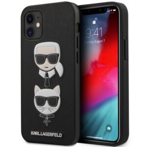 Originalen KARL LAGERFELD ovitek iPhone 12 Mini - Karl and Choupette Heads - črna trda zaščita - KLHCP12SSAKICKCBK