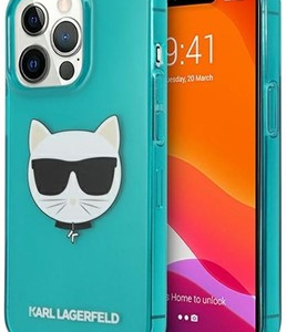 Originalen KARL LAGERFELD ovitek iPhone 13 Pro - Choupetts head - turkizna silikonska zaščita - KLHCP13LCHTRB