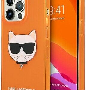 Originalen KARL LAGERFELD ovitek iPhone 13 Pro - Choupetts head - oranžna silikonska zaščita - KLHCP13LCHTRO