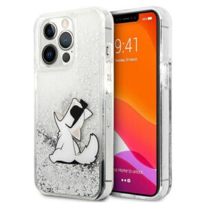 Originalen KARL LAGERFELD ovitek za iPhone 13 Pro Choupette Fun - prozorna trda zaščita z bleščicami - KLHCP13LGCFS