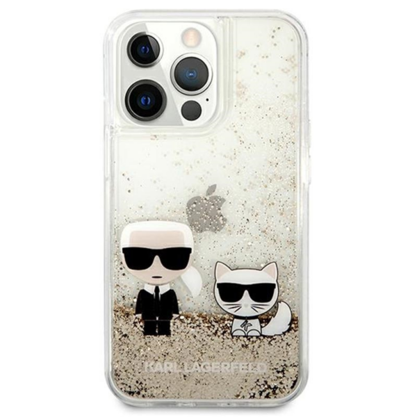 Originalen KARL LAGERFELD ovitek iPhone 13 Pro - Karl and Choupette - prozorna zaščita zlatimi bleščicami - KLHCP13LGKCD - Image 2