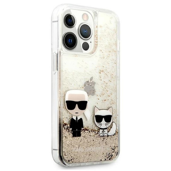 Originalen KARL LAGERFELD ovitek iPhone 13 Pro - Karl and Choupette - prozorna zaščita zlatimi bleščicami - KLHCP13LGKCD - Image 3