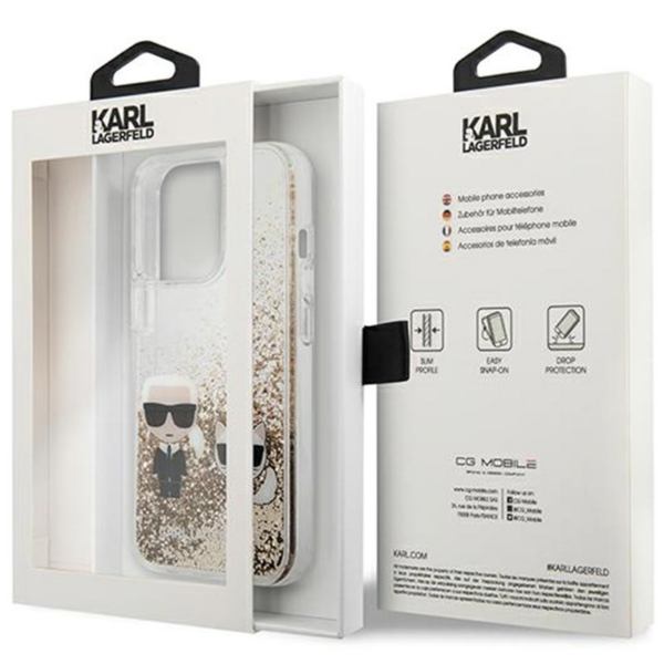 Originalen KARL LAGERFELD ovitek iPhone 13 Pro - Karl and Choupette - prozorna zaščita zlatimi bleščicami - KLHCP13LGKCD - Image 7