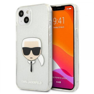 Originalen KARL LAGERFELD ovitek iPhone 13 Pro - Karl s Head - prozorna zaščita z bleščicami - KLHCP13LKHTUGLS