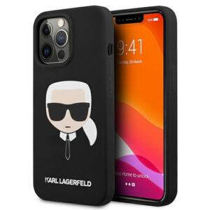 Originalen KARL LAGERFELD ovitek iPhone 13 Pro - Karls Head - črn silikonska zaščita - KLHCP13LSLKHBK
