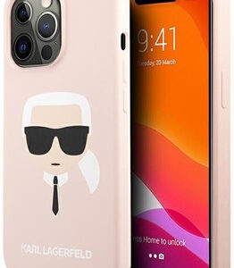 Originalen KARL LAGERFELD ovitek iPhone 13 Pro - Karls Head - roza silikonska zaščita - KLHCP13LSLKHP