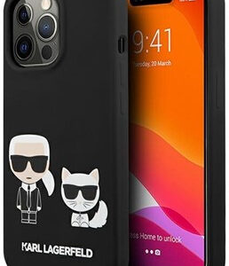 Originalen KARL LAGERFELD ovitek iPhone 13 Pro - Full Bodies - črn silikonska zaščita - KLHCP13LSSKCK
