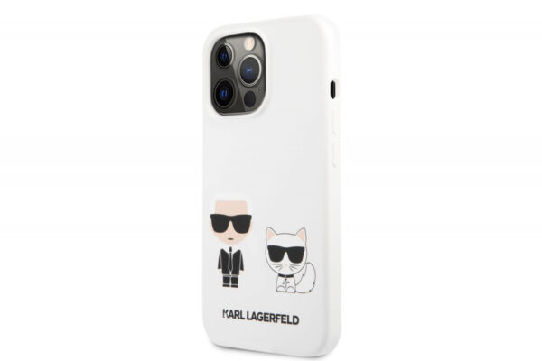 Originalen KARL LAGERFELD ovitek iPhone 13 Pro - Full Bodies - bela silikonska zaščita - KLHCP13LSSKCW