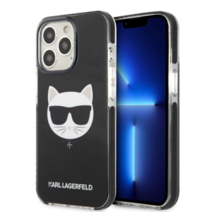 Originalen KARL LAGERFELD ovitek iPhone 13 Pro - Choupetts head - črna silikonska zaščita - KLHCP13LTPECK