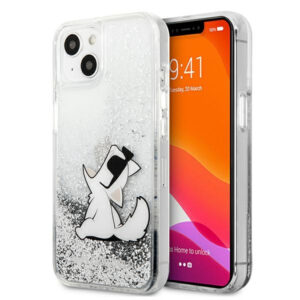 Originalen KARL LAGERFELD ovitek iPhone 13 6.1 - Choupette Fun - prozorna trda zaščita z bleščicami - KLHCP13MGCFS