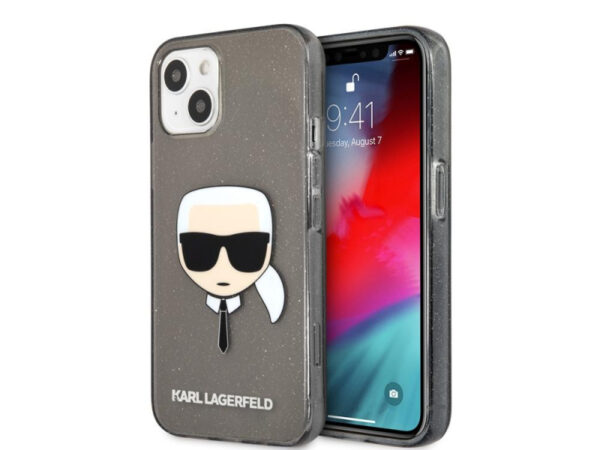 Originalen KARL LAGERFELD ovitek iPhone 13 6.1 črn - Karls Head - ovitek z belščicami - KLHCP13MKHTUGLB