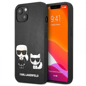 Originalen KARL LAGERFELD ovitek iPhone 13 6.1 - Karl and Choupette - črna trda zaščita - KLHCP13MPCUSKCBK
