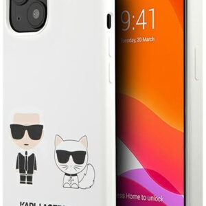 Originalen KARL LAGERFELD ovitek iPhone 13 6.1 - Full Bodies - bela silikonska zaščita - KLHCP13MSSKCW