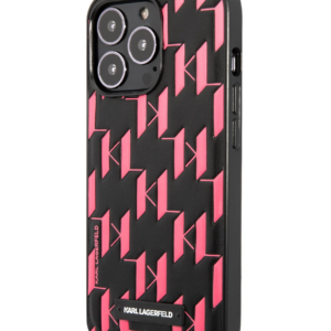 Originalen KARL LAGERFELD ovitek iPhone 13 Pro Max - Monogram Plaque - črno pink zaščita - KLHCP13XMNMP1P