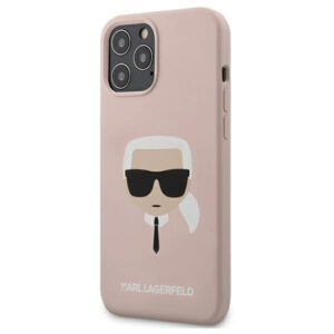 Originalen KARL LAGERFELD ovitek iPhone 13 Pro Max - Karls Head - roza silikonska zaščita - KLHCP13XSLKHLP