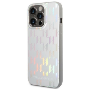 Originalen KARL LAGERFELD ovitek iPhone 14 Pro - Iridescent Monogram - srebrn ovitek - KLHCP14LLGMMSV3