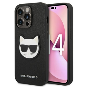 Originalen KARL LAGERFELD ovitek iPhone 14 Pro - Choupette Head -  črna zaščita - KLHCP14LSAPCHK
