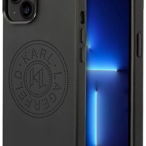Originalen KARL LAGERFELD ovitek iPhone 14 Plus 6.7 - Perforated Logo - črna usnjena zaščita - KLHCP14MFWHK