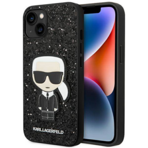 Originalen KARL LAGERFELD ovitek iPhone 14 Plus črn - Glitter Flakes Karl Full Body Icon - ovitek z belščicami - KLHCP14MGFKPK