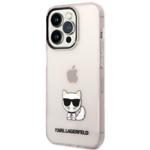 Originalen KARL LAGERFELD ovitek iPhone 14 Pro Max  - Choupette Logo - prozorno roza ovitek - KLHCP14XCTTRI