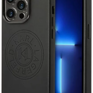 Originalen KARL LAGERFELD ovitek iPhone 14 Pro Max - Perforated Logo -  črna usnjena zaščita - KLHCP14XFWHK