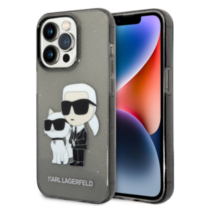 Originalen KARL LAGERFELD ovitek iPhone 14 Pro Max - Glitter IML NFT Full Bodies - prozorno črn ovitek z bleščicami - KLHCP14XHNKCTGK