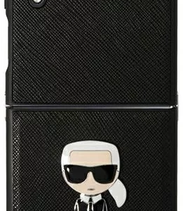 Originalen KARL LAGERFELD ovitek Samsung Galaxy Z Flip 4 - Karls Head - črna zaščita - KLHCZF4IKMSB